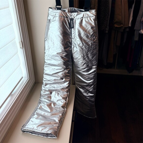 boohoo Other - Boohoo Snow Bib Pants Overalls Womens Size 10 Silver Metallic Ski